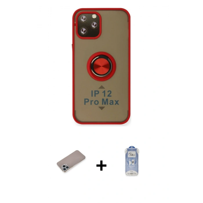MARSİLYAN™- iPhone 12 Pro Max Kılıf Yörünge Çizgi - Siyah Joko Magic 5D Cam + Shine Kamera Lens Koruma Cam - SABE