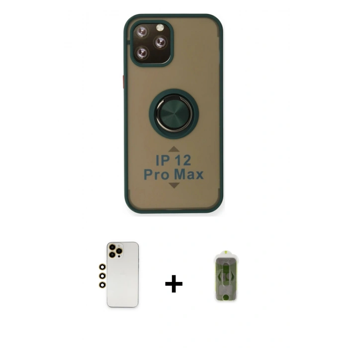 MARSİLYAN™- iPhone 12 Pro Max Kılıf Yörünge Çizgi - Siyah Joko Magic 5D Hayalet Cam + Shine Kamera Lens - GD
