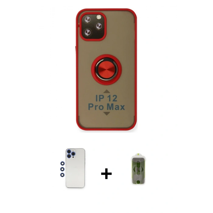 MARSİLYAN™- iPhone 12 Pro Max Kılıf Yörünge Çizgi - Siyah Joko Magic 5D Hayalet Cam + Shine Kamera Lens - LT
