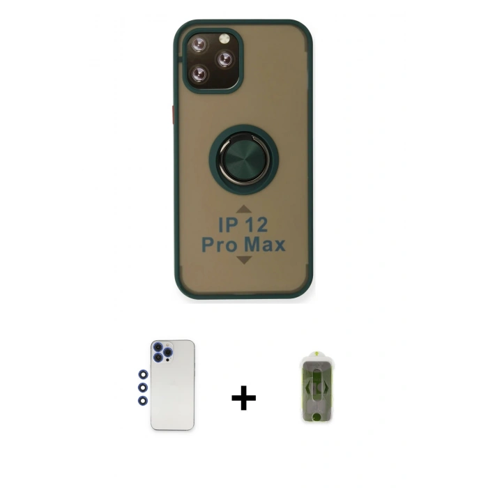 MARSİLYAN™- iPhone 12 Pro Max Kılıf Yörünge Çizgi - Siyah Joko Magic 5D Hayalet Cam + Shine Kamera Lens - LT
