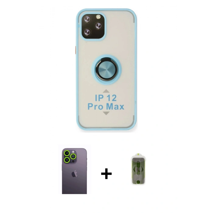 MARSİLYAN™- iPhone 12 Pro Max Kılıf Yörünge Çizgi - Siyah Joko Magic 5D Hayalet Cam + Neon Fosforlu Kamera Lens - YL