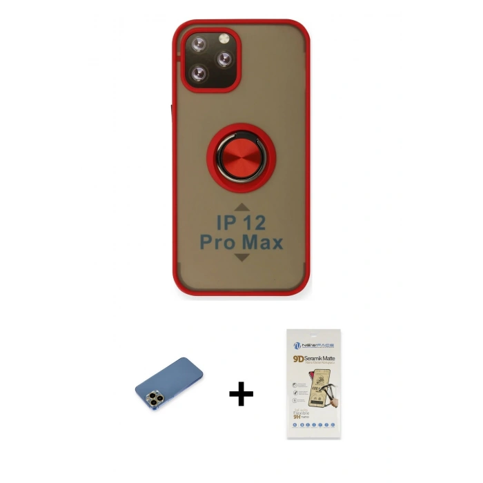 MARSİLYAN™- iPhone 12 Pro Max Kılıf Yörünge Çizgi - Siyah Mat Seramik Nano Ekran Koruyucu + Shine Kamera Lens Koruma Cam - GD