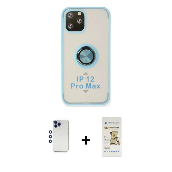 MARSİLYAN™- iPhone 12 Pro Max Kılıf Yörünge Çizgi - Siyah Mat Seramik Nano Ekran Koruyucu + Shine Kamera Lens - LT