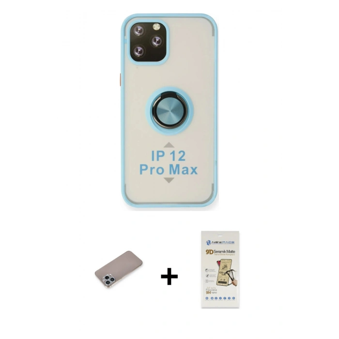 MARSİLYAN™- iPhone 12 Pro Max Kılıf Yörünge Çizgi - Siyah Mat Seramik Nano Ekran Koruyucu + Shine Kamera Lens Koruma Cam - SABE