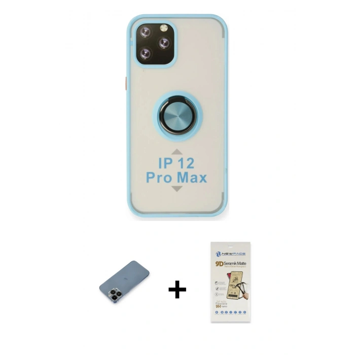 MARSİLYAN™- iPhone 12 Pro Max Kılıf Yörünge Çizgi - Siyah Mat Seramik Nano Ekran Koruyucu + Shine Kamera Lens Koruma Cam - SH