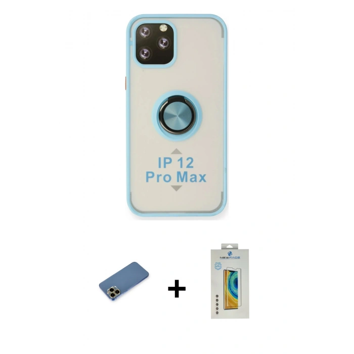 MARSİLYAN™- iPhone 12 Pro Max Kılıf Yörünge Çizgi - Siyah Polymer Nano Ekran Koruyucu + Shine Kamera Lens Koruma Cam - GD