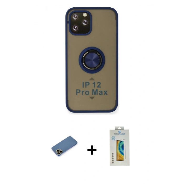 MARSİLYAN™- iPhone 12 Pro Max Kılıf Yörünge Çizgi - Siyah Polymer Nano Ekran Koruyucu + Shine Kamera Lens Koruma Cam - GD