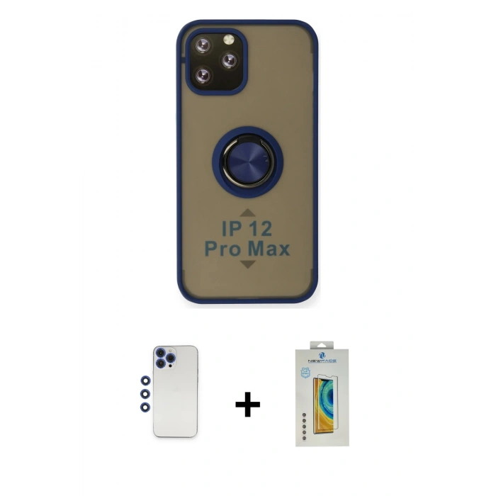 MARSİLYAN™- iPhone 12 Pro Max Kılıf Yörünge Çizgi - Siyah Polymer Nano Ekran Koruyucu + Shine Kamera Lens - LT
