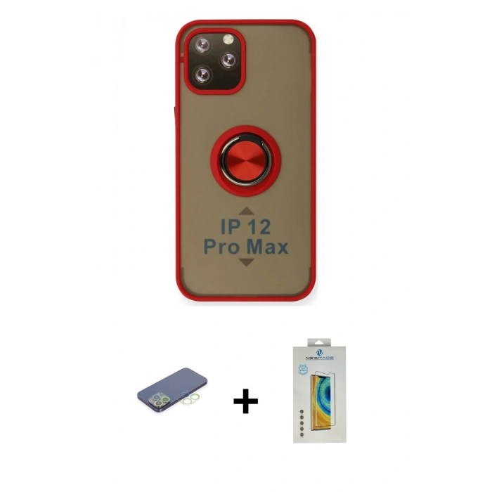 MARSİLYAN™- iPhone 12 Pro Max Kılıf Yörünge Çizgi - Siyah Polymer Nano Ekran Koruyucu + Renkli Kamera Lens Koruma Cam - YL
