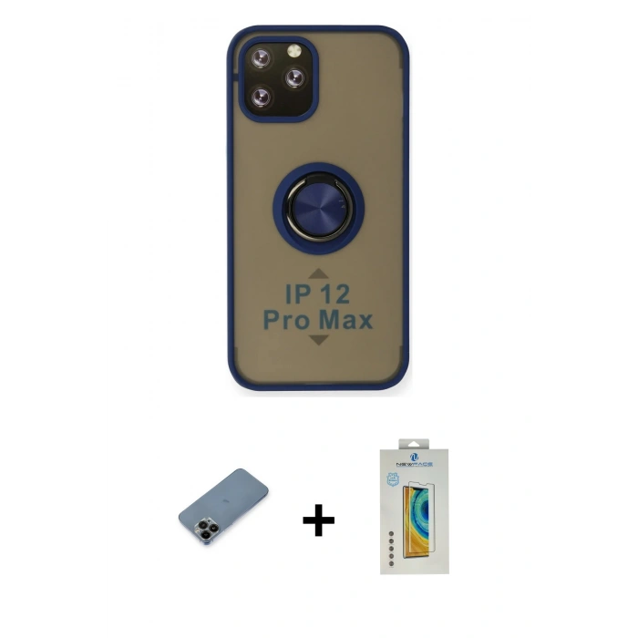 MARSİLYAN™- iPhone 12 Pro Max Kılıf Yörünge Çizgi - Siyah Polymer Nano Ekran Koruyucu + Shine Kamera Lens Koruma Cam - SH