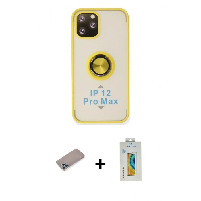 MARSİLYAN™- iPhone 12 Pro Max Kılıf Yörünge Çizgi - Siyah Polymer Nano Ekran Koruyucu + Shine Kamera Lens Koruma Cam - SABE