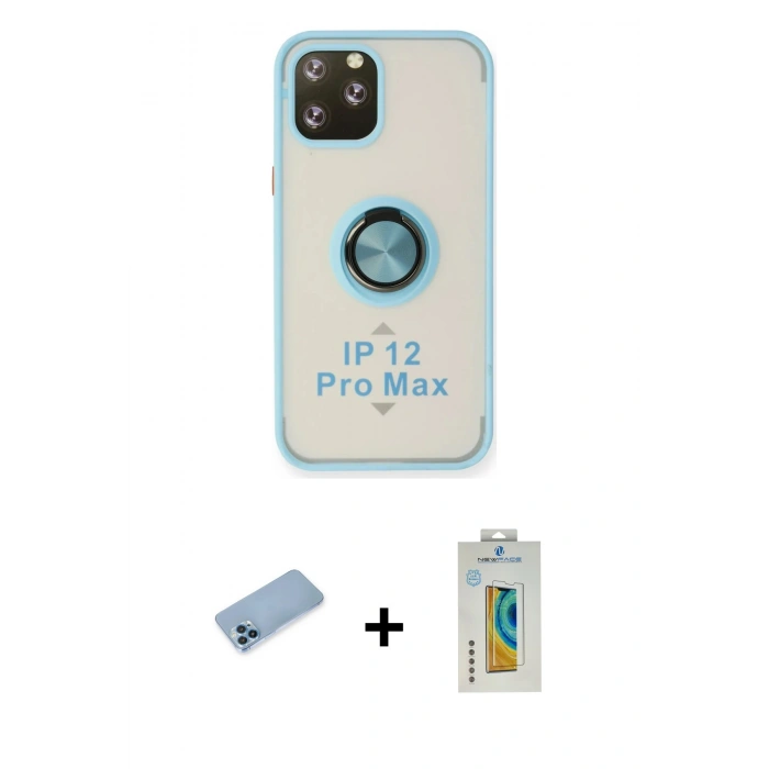 MARSİLYAN™- iPhone 12 Pro Max Kılıf Yörünge Çizgi - Siyah Polymer Nano Ekran Koruyucu + Shine Kamera Lens Koruma Cam - MI