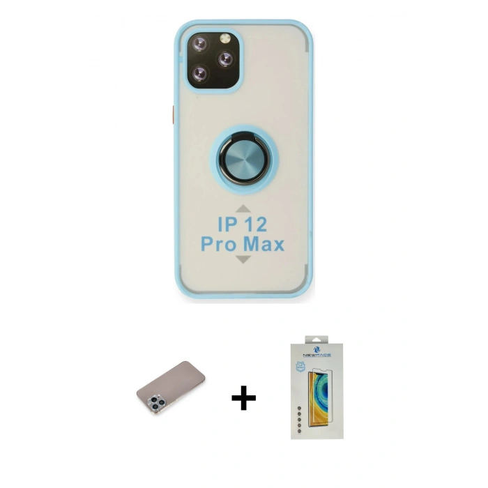 MARSİLYAN™- iPhone 12 Pro Max Kılıf Yörünge Çizgi - Siyah Polymer Nano Ekran Koruyucu + Shine Kamera Lens Koruma Cam - SABE