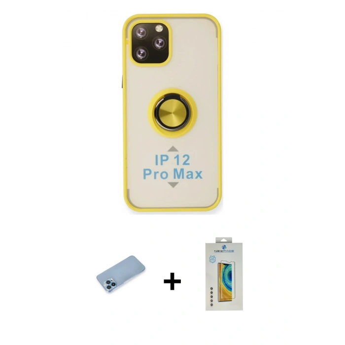 MARSİLYAN™- iPhone 12 Pro Max Kılıf Yörünge Çizgi - Siyah Polymer Nano Ekran Koruyucu + Shine Kamera Lens Koruma Cam - MI