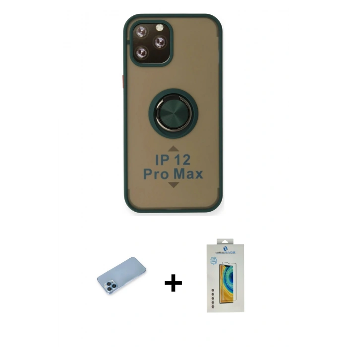 MARSİLYAN™- iPhone 12 Pro Max Kılıf Yörünge Çizgi - Siyah Polymer Nano Ekran Koruyucu + Shine Kamera Lens Koruma Cam - MI
