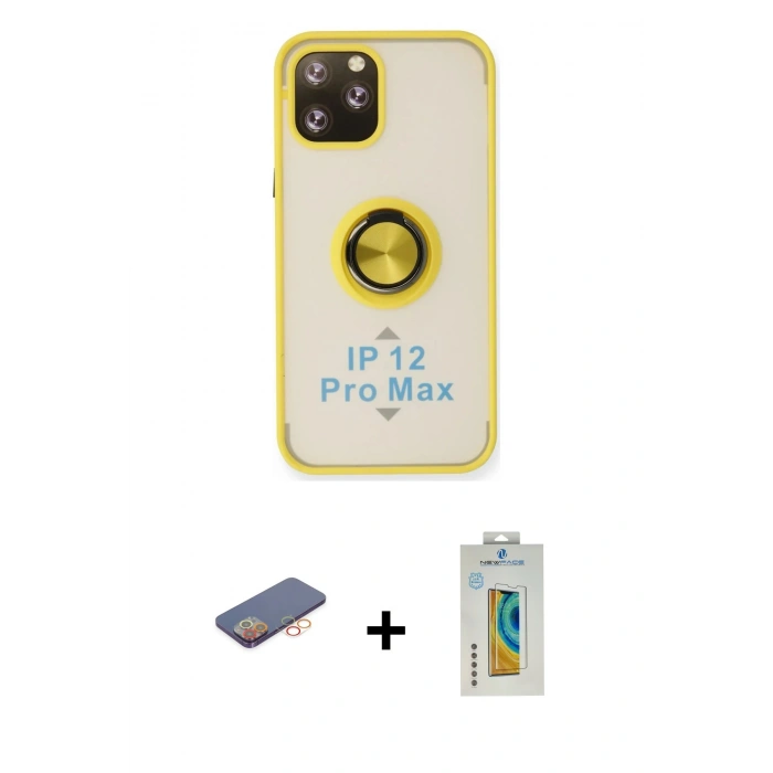 MARSİLYAN™- iPhone 12 Pro Max Kılıf Yörünge Çizgi - Siyah Polymer Nano Ekran Koruyucu + Renkli Kamera Lens Koruma Cam - TU