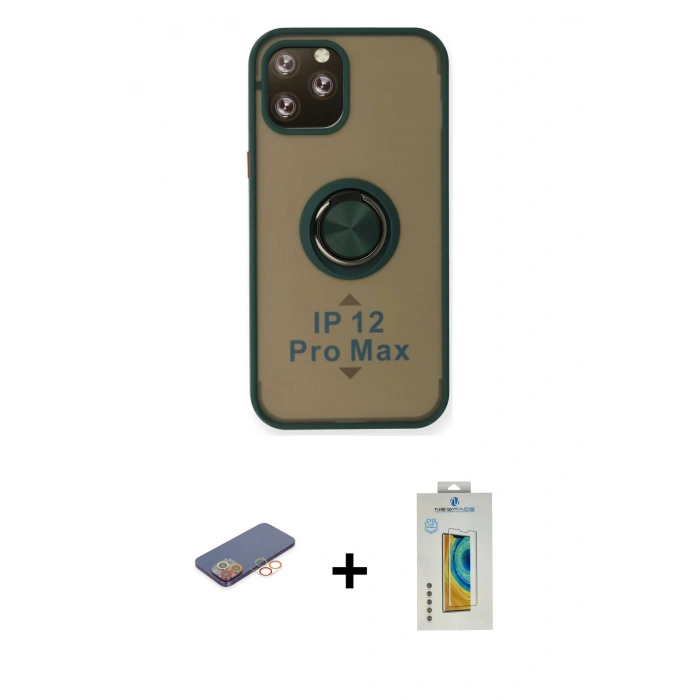 MARSİLYAN™- iPhone 12 Pro Max Kılıf Yörünge Çizgi - Siyah Polymer Nano Ekran Koruyucu + Renkli Kamera Lens Koruma Cam - TU