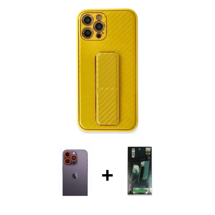 MARSİLYAN™- iPhone 12 Pro Max Kılıf Yörünge Yansıma - Şeffaf 360 Full Body Arka Koruyucu + Neon Fosforlu Kamera Lens - TU