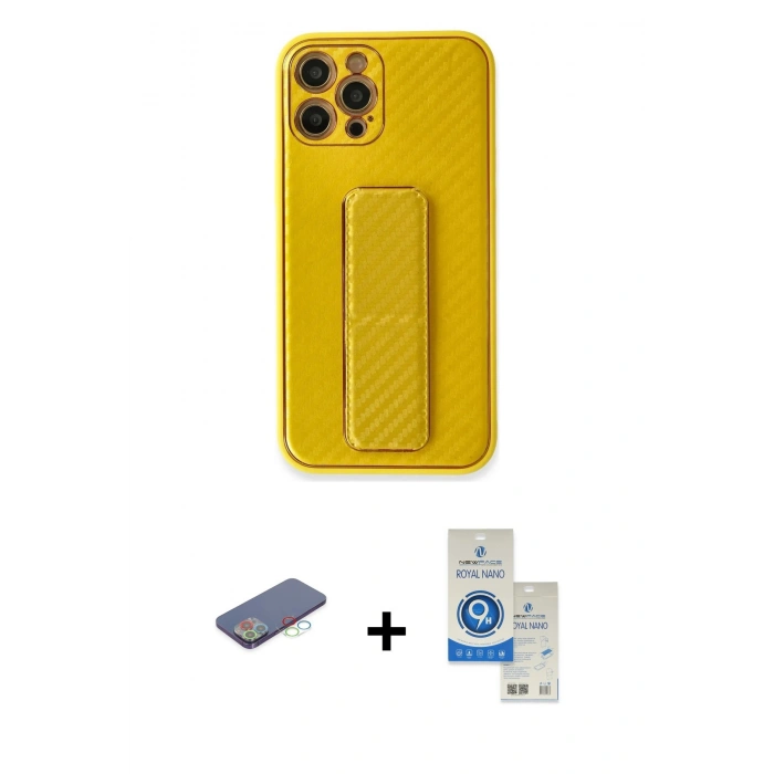 MARSİLYAN™- iPhone 12 Pro Max Kılıf Yörünge Yansıma - Şeffaf Royal Nano Ekran Koruyucu + Renkli Kamera Lens Koruma Cam - MI