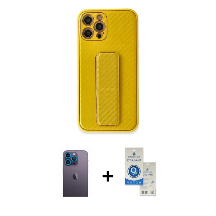 MARSİLYAN™- iPhone 12 Pro Max Kılıf Yörünge Yansıma - Şeffaf Royal Nano Ekran Koruyucu + Neon Fosforlu Kamera Lens - MI
