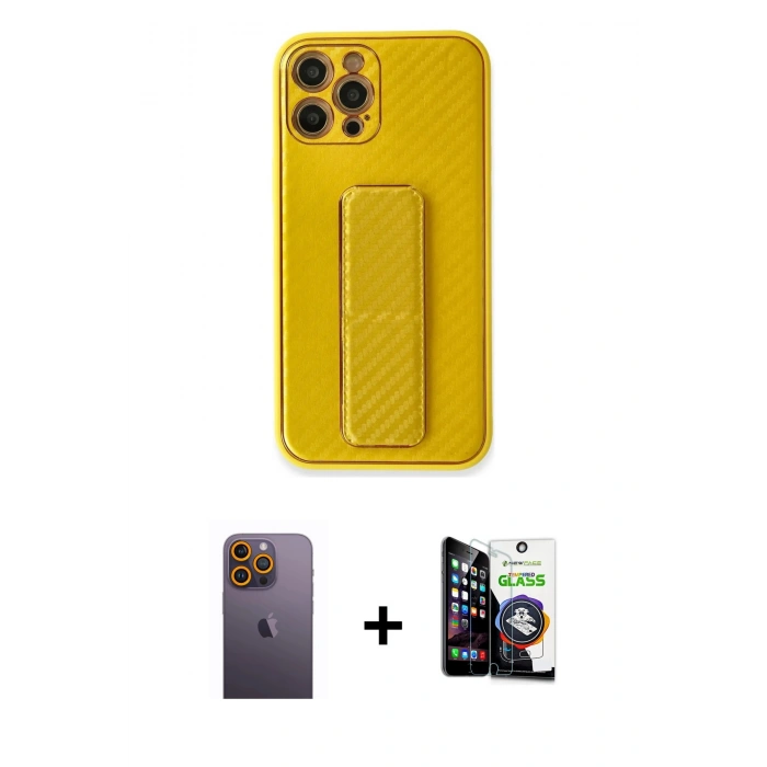 MARSİLYAN™- iPhone 12 Pro Max Kılıf Yörünge Yansıma - Şeffaf Temperli Cam Ekran Koruyucu + Neon Fosforlu Kamera Lens - SI