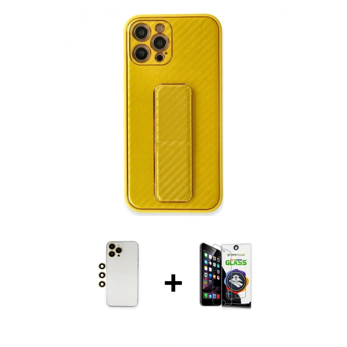 MARSİLYAN™- iPhone 12 Pro Max Kılıf Yörünge Yansıma - Şeffaf Temperli Cam Ekran Koruyucu + Shine Kamera Lens - GD