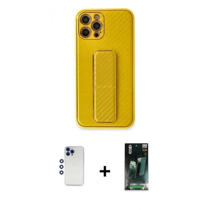 MARSİLYAN™- iPhone 12 Pro Max Kılıf Yörünge Yansıma - Siyah 360 Mat Full Body Arka Koruyucu + Shine Kamera Lens - LT