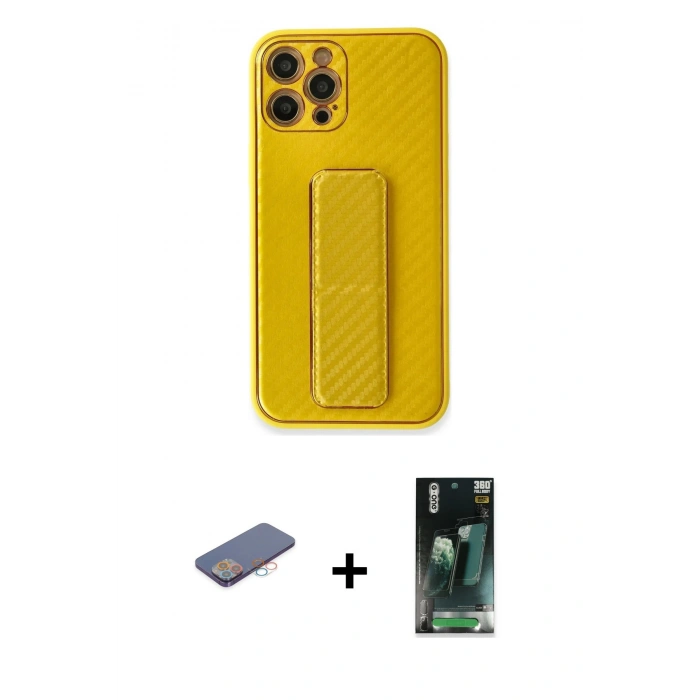 MARSİLYAN™- iPhone 12 Pro Max Kılıf Yörünge Yansıma - Siyah 360 Mat Full Body Arka Koruyucu + Renkli Kamera Lens Koruma Cam - PE