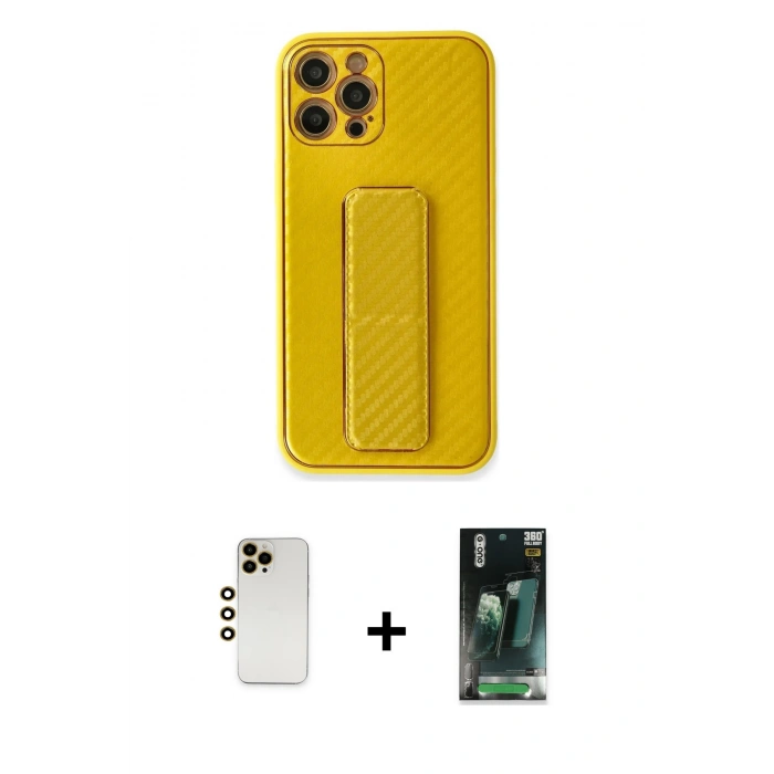 MARSİLYAN™- iPhone 12 Pro Max Kılıf Yörünge Yansıma - Siyah 360 Mat Full Body Arka Koruyucu + Shine Kamera Lens - GD