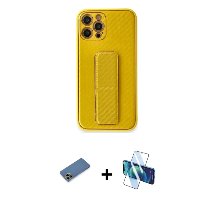MARSİLYAN™- iPhone 12 Pro Max Kılıf Yörünge Yansıma - Siyah 3D Antistatik Cam Ekran Koruyucu + Shine Kamera Lens Koruma Cam - GD