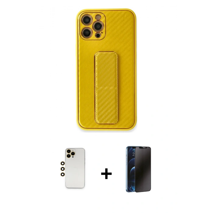 MARSİLYAN™- iPhone 12 Pro Max Kılıf Yörünge Yansıma - Siyah 3D Antistatik Hayalet Cam Ekran Koruyucu + Shine Kamera Lens - GD