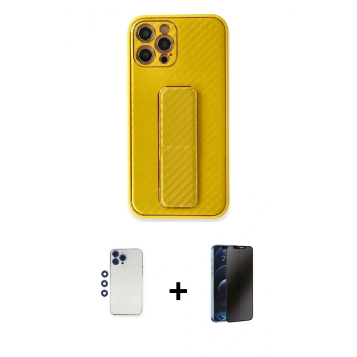 MARSİLYAN™- iPhone 12 Pro Max Kılıf Yörünge Yansıma - Siyah 3D Antistatik Hayalet Cam Ekran Koruyucu + Shine Kamera Lens - LT