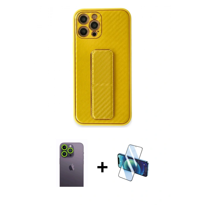 MARSİLYAN™- iPhone 12 Pro Max Kılıf Yörünge Yansıma - Siyah 3D Antistatik Seramik Nano Ekran Koruyucu + Neon Fosforlu Kamera Lens - YL