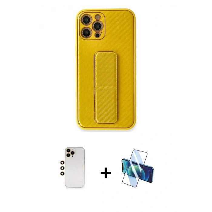 MARSİLYAN™- iPhone 12 Pro Max Kılıf Yörünge Yansıma - Siyah 3D Antistatik Seramik Nano Ekran Koruyucu + Shine Kamera Lens - GD