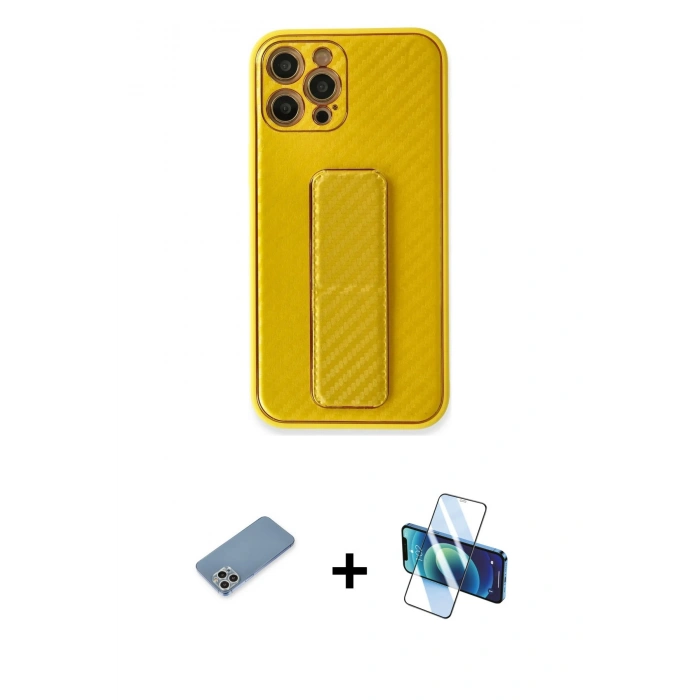 MARSİLYAN™- iPhone 12 Pro Max Kılıf Yörünge Yansıma - Siyah 3D Antistatik Seramik Nano Ekran Koruyucu + Shine Kamera Lens Koruma Cam - GS