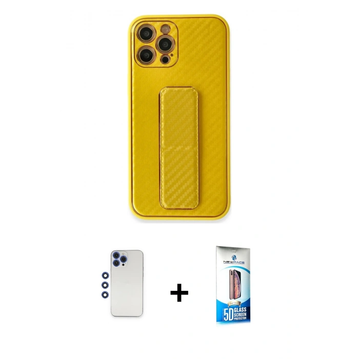MARSİLYAN™- iPhone 12 Pro Max Kılıf Yörünge Yansıma - Siyah 5D Eko Cam Ekran Koruyucu + Shine Kamera Lens - LT