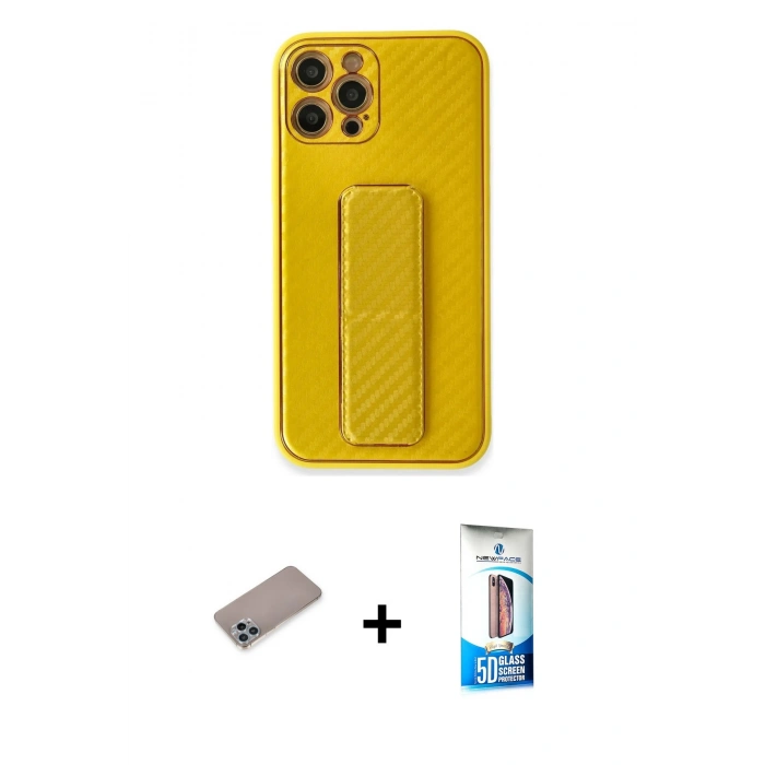 MARSİLYAN™- iPhone 12 Pro Max Kılıf Yörünge Yansıma - Siyah 5D Eko Cam Ekran Koruyucu + Shine Kamera Lens Koruma Cam - SABE