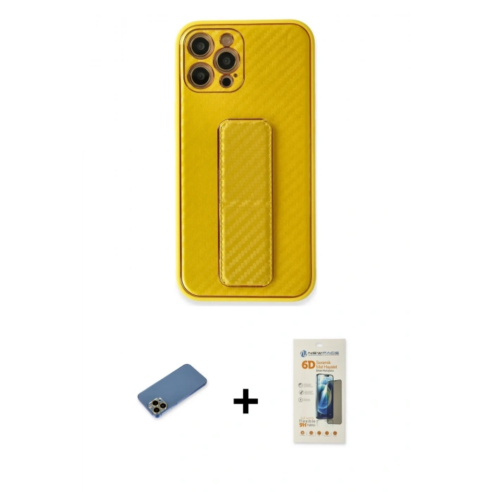 MARSİLYAN™- iPhone 12 Pro Max Kılıf Yörünge Yansıma - Siyah 6D Mat Seramik Hayalet Nano Ekran Koruyucu + Shine Kamera Lens Koruma Cam - GD