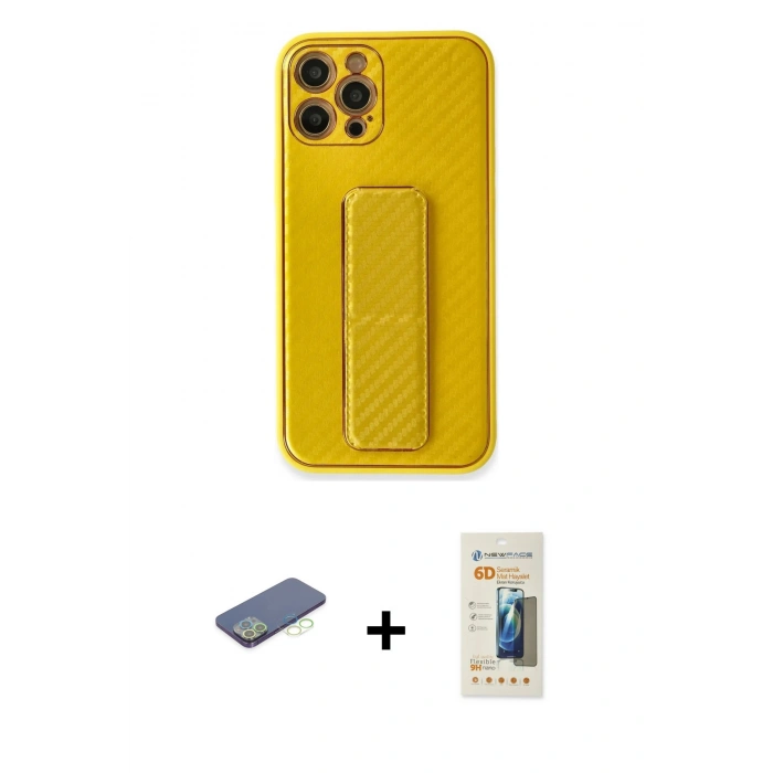 MARSİLYAN™- iPhone 12 Pro Max Kılıf Yörünge Yansıma - Siyah 6D Mat Seramik Hayalet Nano Ekran Koruyucu + Renkli Kamera Lens Koruma Cam - YL