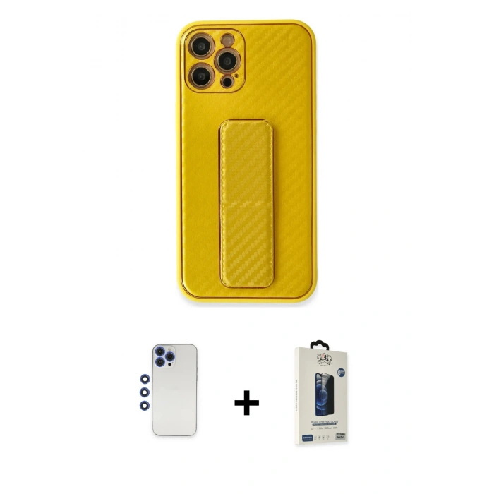 MARSİLYAN™- iPhone 12 Pro Max Kılıf Yörünge Yansıma - Siyah Bilvis Hayalet Cam Ekran Koruyucu + Shine Kamera Lens - LT