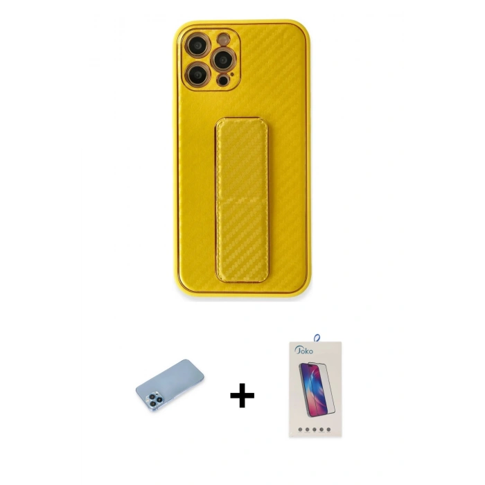 MARSİLYAN™- iPhone 12 Pro Max Kılıf Yörünge Yansıma - Siyah Joko 5D Cam + Mavi Shine Kamera Lens Koruma Cam