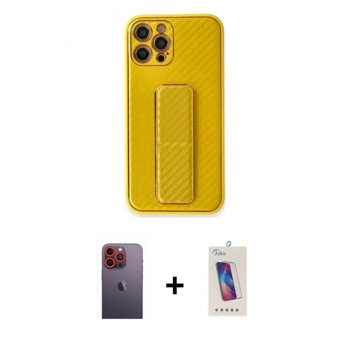 MARSİLYAN™- iPhone 12 Pro Max Kılıf Yörünge Yansıma - Siyah Joko 5D Cam + Neon Fosforlu Kamera Lens - TU