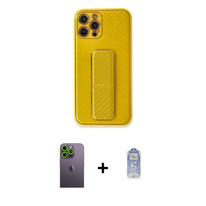 MARSİLYAN™- iPhone 12 Pro Max Kılıf Yörünge Yansıma - Siyah Joko Magic 5D Cam + Neon Fosforlu Kamera Lens - YL