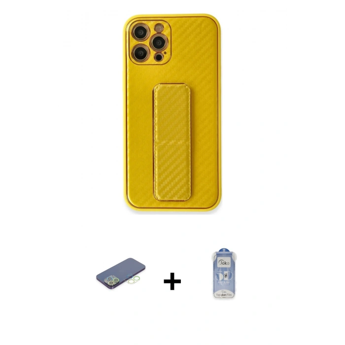 MARSİLYAN™- iPhone 12 Pro Max Kılıf Yörünge Yansıma - Siyah Joko Magic 5D Cam + Renkli Kamera Lens Koruma Cam - YL