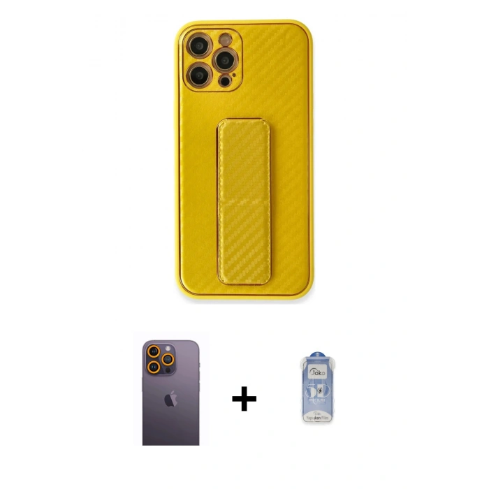 MARSİLYAN™- iPhone 12 Pro Max Kılıf Yörünge Yansıma - Siyah Joko Magic 5D Cam + Neon Fosforlu Kamera Lens - SI