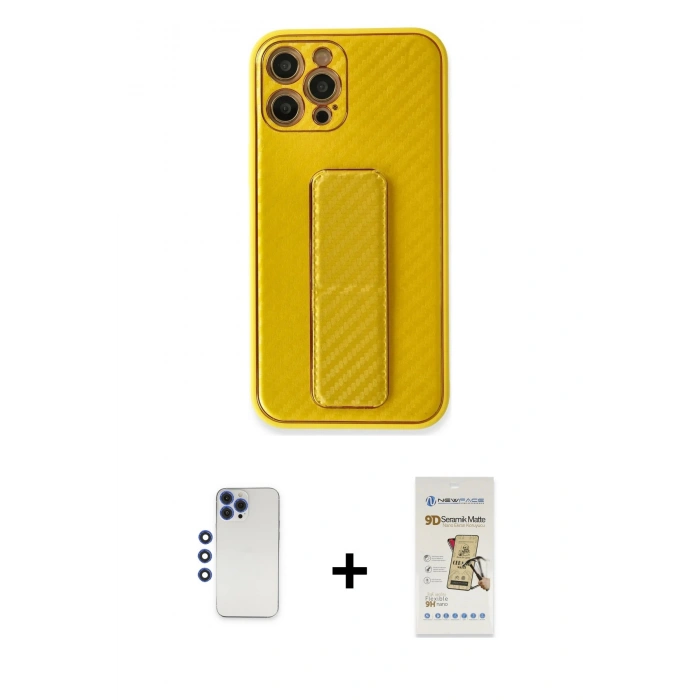 MARSİLYAN™- iPhone 12 Pro Max Kılıf Yörünge Yansıma - Siyah Mat Seramik Nano Ekran Koruyucu + Shine Kamera Lens - LT