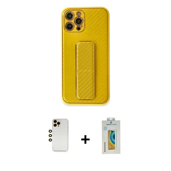 MARSİLYAN™- iPhone 12 Pro Max Kılıf Yörünge Yansıma - Siyah Polymer Nano Ekran Koruyucu + Shine Kamera Lens - GD