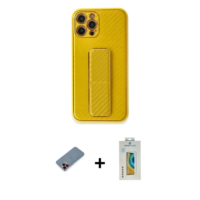 MARSİLYAN™- iPhone 12 Pro Max Kılıf Yörünge Yansıma - Siyah Polymer Nano Ekran Koruyucu + Metal Kamera Lens Koruma Cam - KI