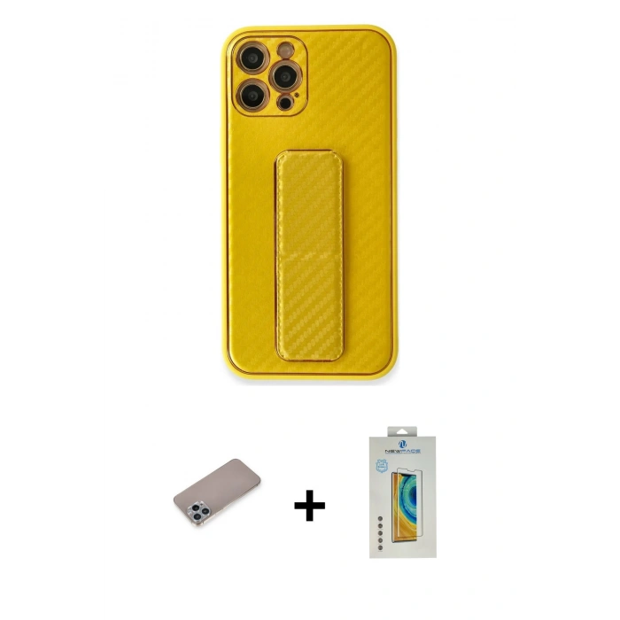MARSİLYAN™- iPhone 12 Pro Max Kılıf Yörünge Yansıma - Siyah Polymer Nano Ekran Koruyucu + Shine Kamera Lens Koruma Cam - SABE