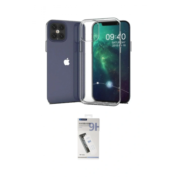 MARSİLYAN™- iPhone 12 Pro Max Kılıf Zirve Doku - Şeffaf Uv Polymer Nano Ekran Koruyucu